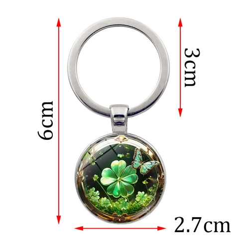 Glücksklee Und Schmetterling Schlüsselanhänger Glas Cabochon Zinklegierung Metall Schlüsselring Anhänger Für Auto Tasche Schmuck Geschenk