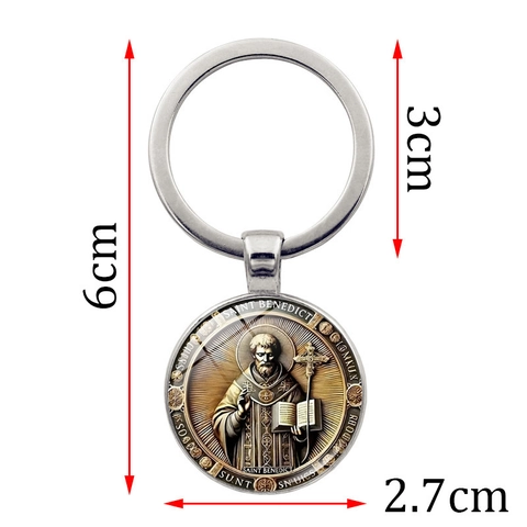 Portachiavi Medaglia San Benedetto Religioso Santo Patrono Tondo Lega Di Zinco Pendente In Vetro Per Borsa Auto Gioielli