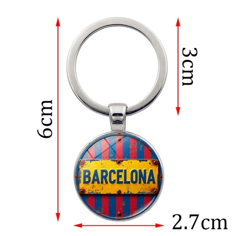 Vintage Industrie Barcelona Fußball Thema Schlüsselanhänger Legierung Glas Rund Anhänger Metall Schlüsselring Souvenir Ornament