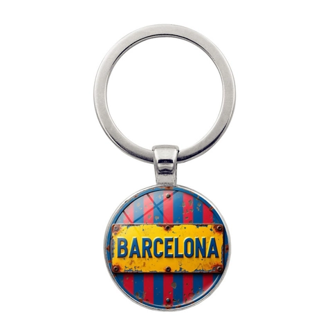 Vintage Industrie Barcelona Fußball Thema Schlüsselanhänger Legierung Glas Rund Anhänger Metall Schlüsselring Souvenir Ornament