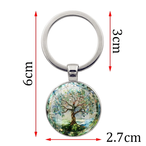 Lebensbaum Schlüsselanhänger Künstlerischer Glas Cabochon Anhänger Zinklegierung Vintage Silber Bronze Schlüsselring Taschenschmuck