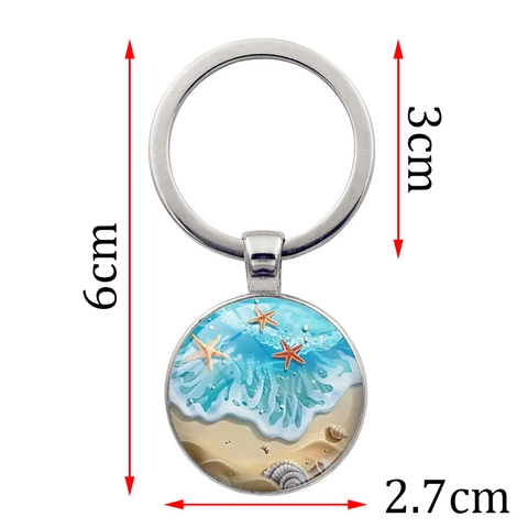 Ozean Strand Seestern Schlüsselanhänger Zinklegierung Glas Marine Thema Tasche Anhänger Metall Schlüsselring Für Damen Zubehör Geschenk