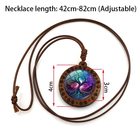 Vintage Lebensbaum Halskette Holz Legierung Glas Rund Sternenhimmel Kunstschmuck Mit Verstellbarem Wachsseil Für Damen Mode Geschenk
