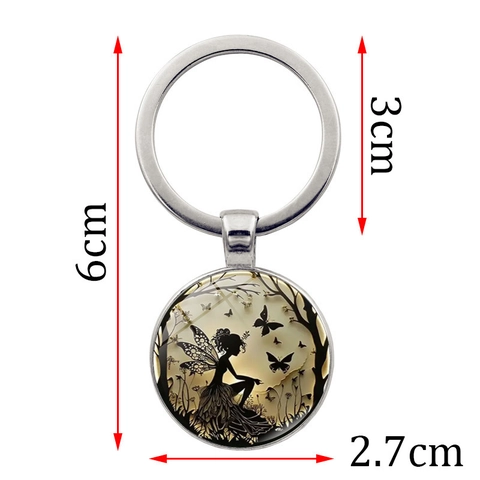 Portachiavi In Metallo Con Silhouette Di Fata E Farfalla Ciondolo In Vetro Vintage Cabochon Gioiello Per Borsa Regalo Per Donne Ragazze