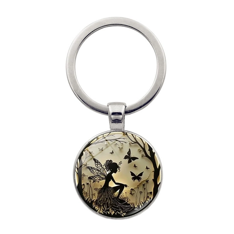 Portachiavi In Metallo Con Silhouette Di Fata E Farfalla Ciondolo In Vetro Vintage Cabochon Gioiello Per Borsa Regalo Per Donne Ragazze