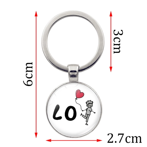 Simpatico Portachiavi in Metallo con Personaggio dei Cartoni Animati Cuore LOVE Lettera Ciondolo in Vetro Rotondo Argento Portachiavi di Coppia Regalo