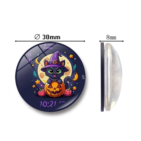 Halloween Rund Kühlschrankmagnet Schwarze Katze Kürbis Totenkopf Kunstharz Magnetisch Whiteboard Aufkleber Heimdekoration Geschenk
