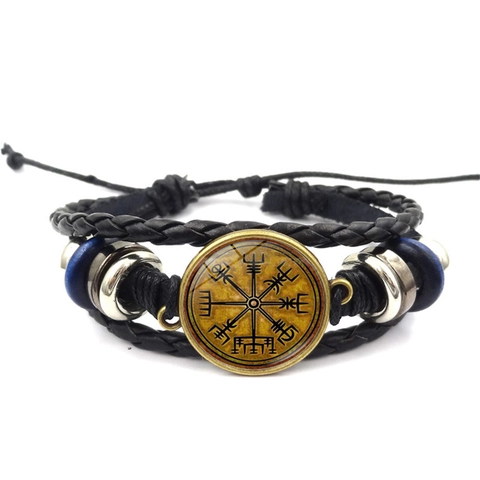 Vintage Viking Pirate Compass Leather Bracelet For Men Women Retro Punk Multilayer Hand Woven Synthetic Leather Alloy Wristband