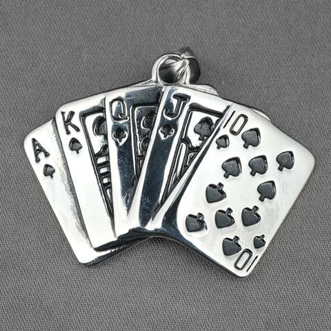 Vintage Stainless Steel Poker Royal Flush Spades Pendant Necklace Men Hip Hop Street Style Jewelry Retro Accessory