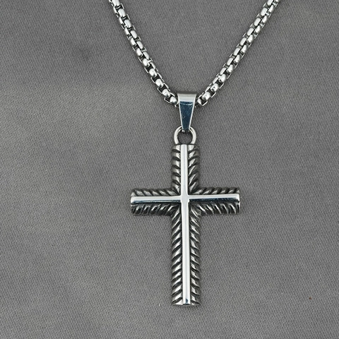 Vintage Stainless Steel Cross Pendant Necklace For Men Women Celtic Knot Carved Zirconia Inlaid Religious Jewelry With Box Chain