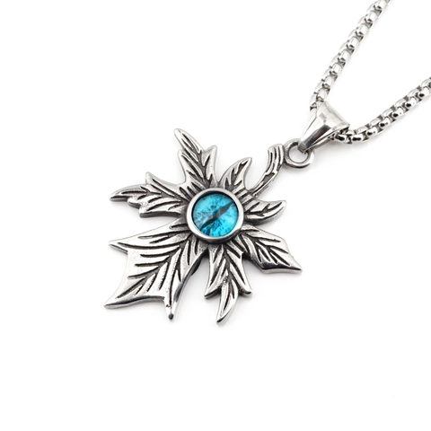 Vintage Gothic Punk Titanstahl Ahornblatt Anhänger Halskette Mit Teufelsauge Glasperle Distressed Silber Schmuck