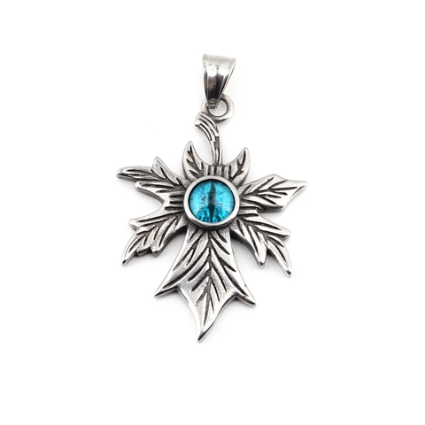 Vintage Gothic Punk Titanstahl Ahornblatt Anhänger Halskette Mit Teufelsauge Glasperle Distressed Silber Schmuck