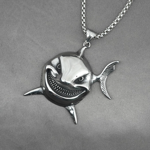 Collar Con Colgante de Cabeza de Tiburón de Acero Inoxidable Vintage Cadena de Caja Retro Punk Hip Hop Joyería para Hombre Estilo Animal Gótico