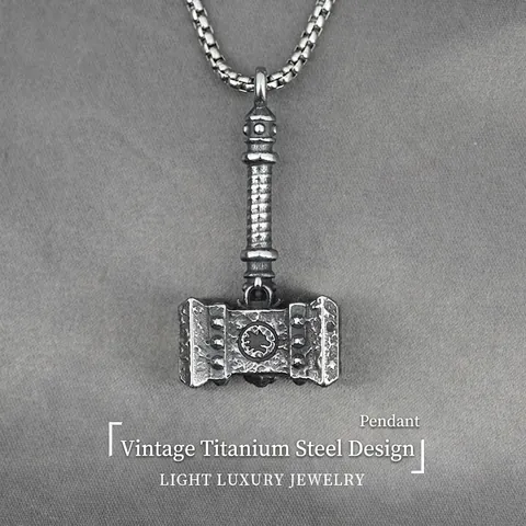 Viking Thor Hamer Mjolnir Hanger Halsketting Verouderd Titaniumstaal Wolf Totem Sieraden Voor Heren Antiek Zilver Gothic Stijl