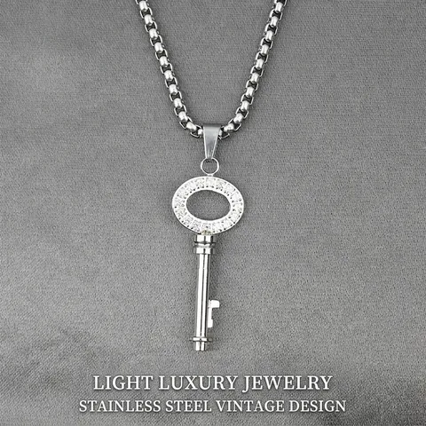 Collana con Ciondolo a Chiave in Acciaio Inossidabile Vintage per Uomo Donna Gioielli in Forma di Chiave con Strass