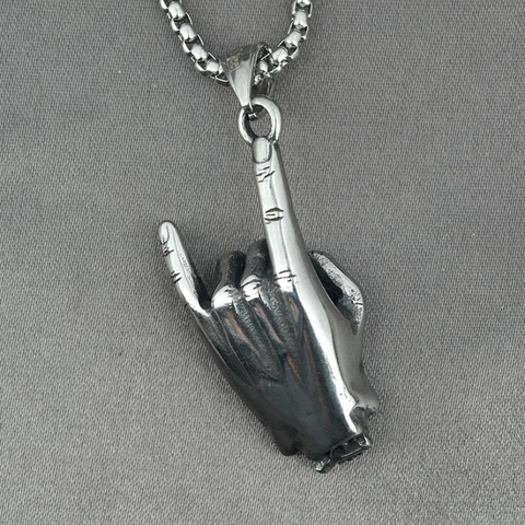 Collier Pendentif Geste Main Rock Et Crâne En Acier Titane Bijoux Gothiques Punk Antique Vieilli Pour Hommes Femmes