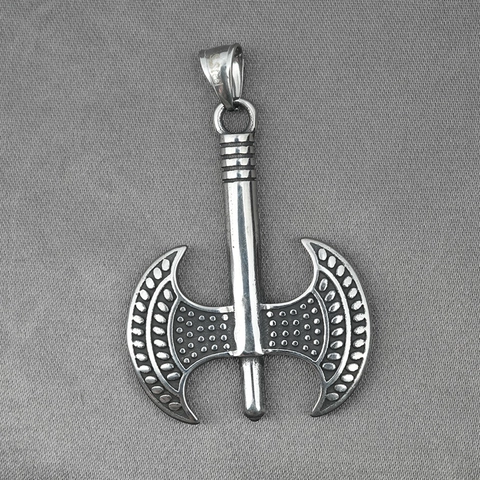 Collana con Pendente ad Ascia Vichinga Vintage per Uomo Mitologia Nordica in Acciaio al Titanio Doppia Ascia Gioielli