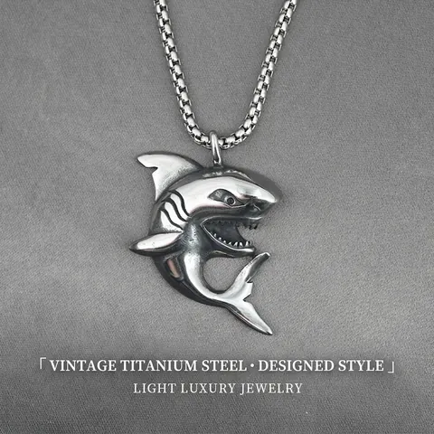 Retro Titanium Steel Shark Pendant Necklace For Men Punk Industrial Style Animal Shape Jewelry Accessories Gifts