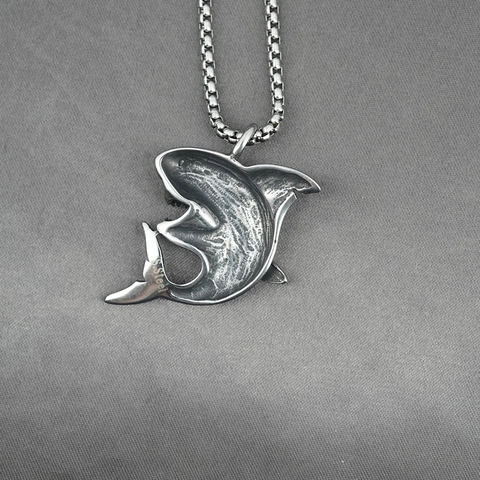 Retro Titanium Steel Shark Pendant Necklace For Men Punk Industrial Style Animal Shape Jewelry Accessories Gifts