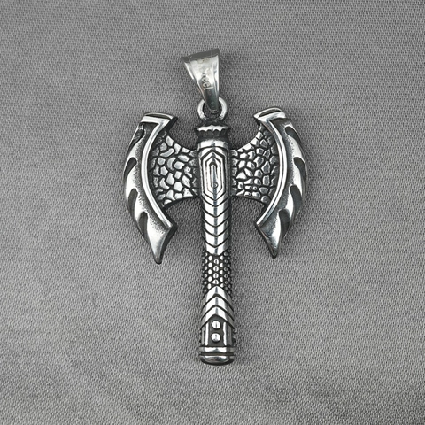 Collar de Colgante de Hacha Vikinga para Hombre Acero de Titanio Hacha de Batalla Doble Joyería Punk Gótica Cadena de Plata