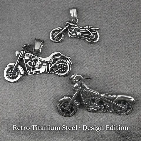 Collar Con Colgante de Motocicleta de Acero de Titanio Vintage para Hombre Joyas de Hip Hop Punk de Motor Retro Collar de Plata Antigua