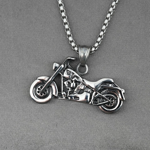 Collar Con Colgante de Motocicleta de Acero de Titanio Vintage para Hombre Joyas de Hip Hop Punk de Motor Retro Collar de Plata Antigua