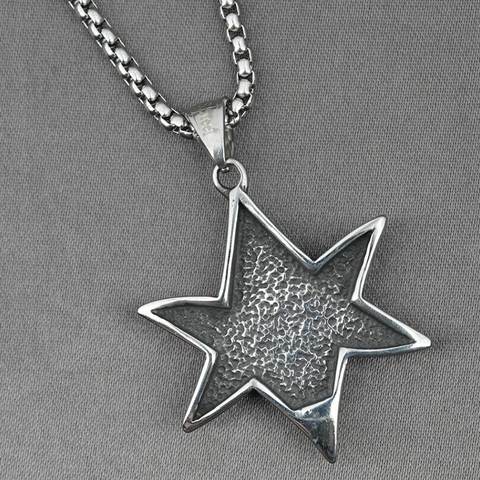 Vintage Edelstahl Künstlicher Türkis Stern Anhänger Halskette Für Herren Gehämmert Verwittert Hexagramm Box-Kette Schmuck
