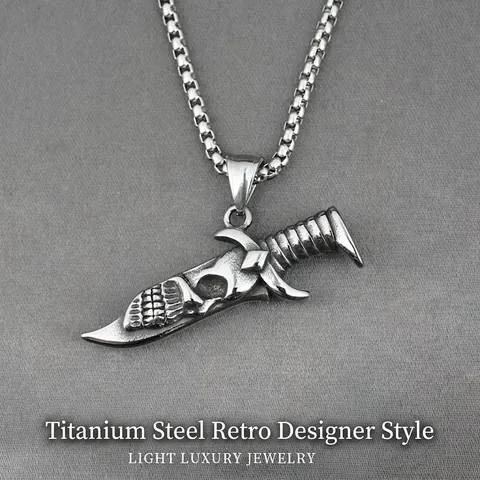 Gothic Titanium Steel Skull Dagger Pendant Necklace For Men Punk Retro Silver Sword Charm Jewelry Pendant With Chain