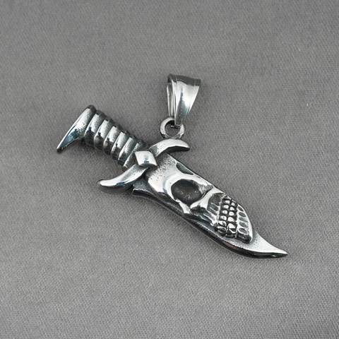 Gothic Titanium Steel Skull Dagger Pendant Necklace For Men Punk Retro Silver Sword Charm Jewelry Pendant With Chain
