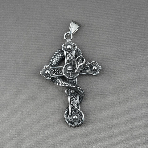 Gothic Dragon Cross Skull Pendant Necklace Retro Stainless Steel Hip Hop Jewelry Punk Antique Silver Jewelry For Men