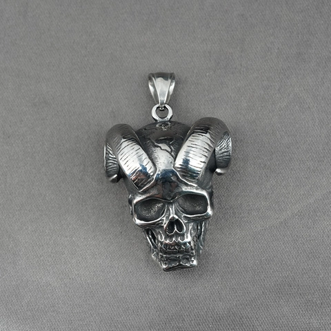 Vintage Titanium Steel Gothic Ram Horn Skull Pendant Necklace Punk Demon Cross Antique Silver Jewelry For Men Women