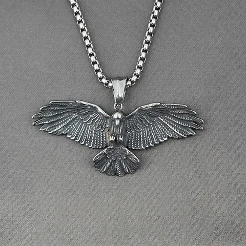 Vintage Titanium Steel Eagle Pendant Necklace For Men Gothic Punk Style Antiqued Silver Jewelry Accessories For Party