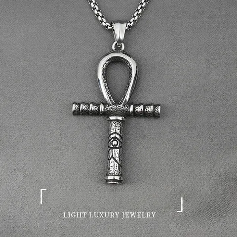 Collier Pendentif Croix Ankh Égypte Ancienne Vintage Avec Relief Œil D'Horus Acier Inoxydable Titane Bijoux Punk Pour Hommes