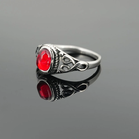 Vintage Titanium Steel Gemstone Ring For Men Women Retro Bohemian Turquoise Red Black Synthetic Ruby Inlaid Band Ring Jewelry