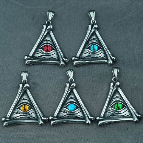Collier Pendentif Œil De La Providence Triangle Squelette En Acier Inoxydable Gothique Bijoux Punk Rétro Pour Hommes Femmes