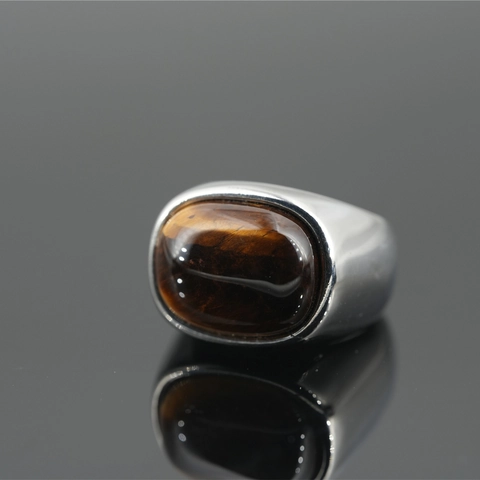 Vintage Stainless Steel Tiger Eye Stone Ring For Men Women Retro Hip Hop Bold Geometric Inlaid Gemstone Punk Finger Jewelry