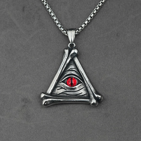 Collier Pendentif Œil De La Providence Triangle Squelette En Acier Inoxydable Gothique Bijoux Punk Rétro Pour Hommes Femmes
