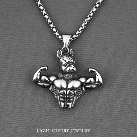 Retro Muscle Bulldog Pendant Necklace For Men Titanium Steel Hip Hop Punk Gym Fitness Jewelry Gift With Chain Or Only Pendant