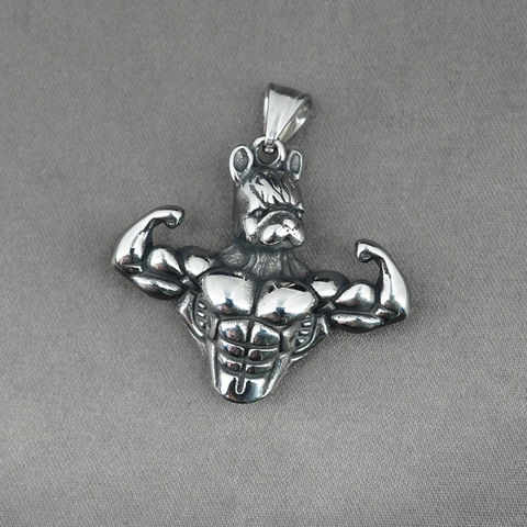 Retro Muscle Bulldog Pendant Necklace For Men Titanium Steel Hip Hop Punk Gym Fitness Jewelry Gift With Chain Or Only Pendant