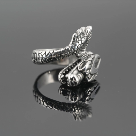 Anello Vintage a Testa di Drago in Acciaio Inossidabile Punk Hip Hop Scolpito per Uomo Donna Gioielli Gothic Con Occhi Rossi Neri