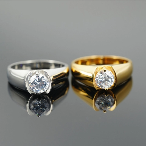 Anello Nuziale in Acciaio al Titanio con Strass per Uomo Donna Unisex Minimalista Lucido con Gemma Rotonda Gioielli