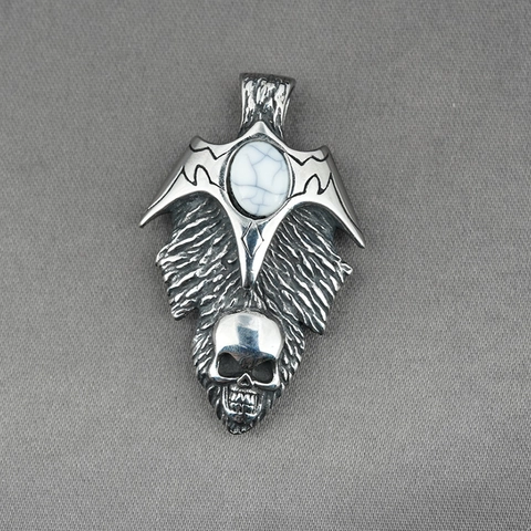 Collana Con Ciondolo a Teschio Gotico Vintage per Uomo in Acciaio Inossidabile Pietra Bianca Punk Biker Gioielli Argento