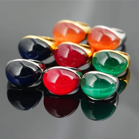 Anello in Acciaio al Titanio Vintage Donna Uomo Lusso Ovale Pietra Occhio di Gatto Anello Pietre Preziose Gioielli Regalo