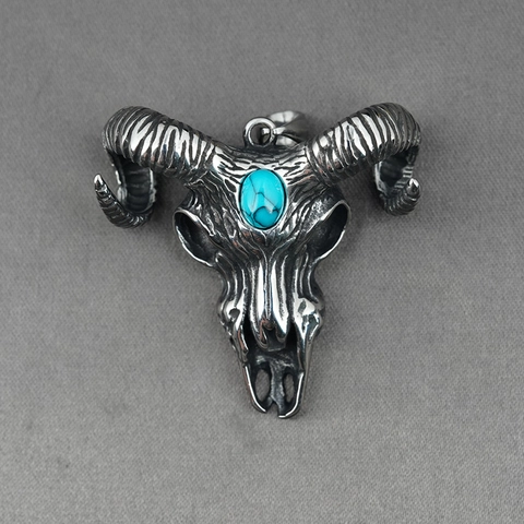 Vintage Edelstahl Widderschädel Anhänger Halskette Für Damen Herren Gotisch Punk Stil Antiksilber Türkis Eingelegt Schmuck Geschenk