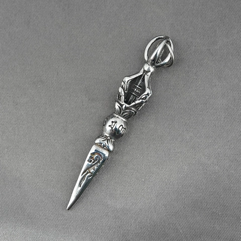 Retro Titanium Steel Vajra Pestle Pendant Necklace For Men Vintage Sanskrit Engraved Amulet Ethnic Religious Jewelry Gift