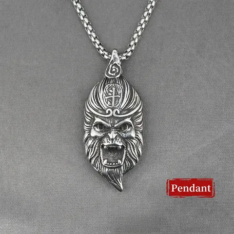 Collana con Ciondolo Sun Wukong Re Scimmia in Acciaio al Titanio Vintage per Uomo Gioielli Hip Hop Mitologia Retrò Buddha