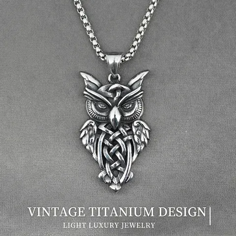 Collar de Búho de Acero de Titanio Vintage con Nudo Celta Collar de Animal de Estilo Vikingo Nórdico Retro para Hombre Mujer Joyería