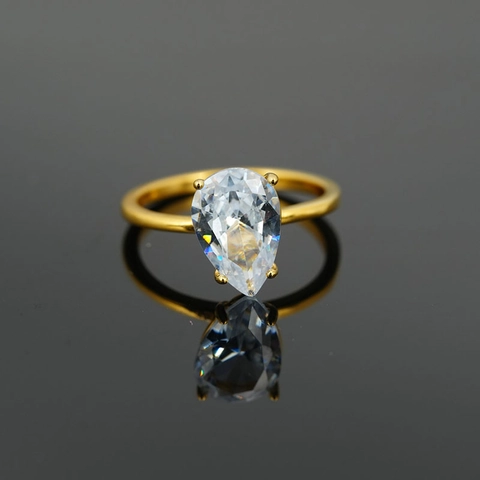 Bague Solitaire en Zircone Taille Poire Minimaliste Vintage Acier au Titane Durable Anneaux de Pierres Précieuses Goutte d'eau Unisex