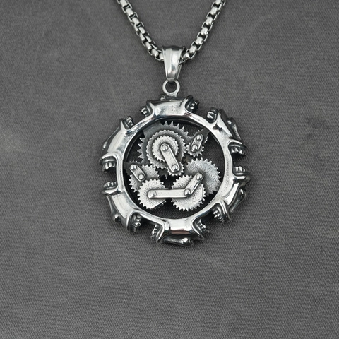 Steampunk Mechanisches Zahnrad Motor Anhänger Halskette Titanstahl Herren Vintage Industrial Hip Hop Schmuck Gothic Halskette