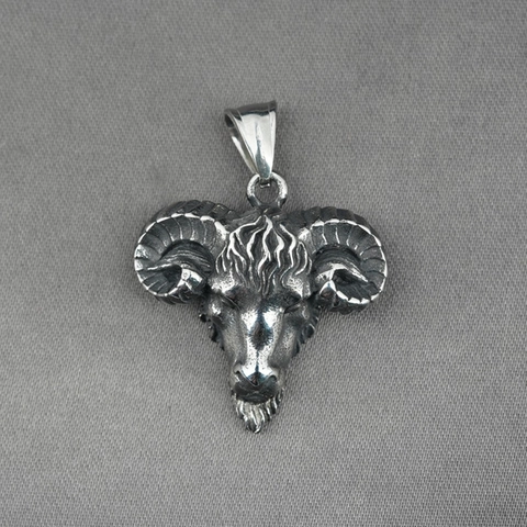 Vintage Punk Gothic Ram Head Pendant Necklace For Men Stainless Steel Antique Silver Horned Goat Head Jewelry Box Chain
